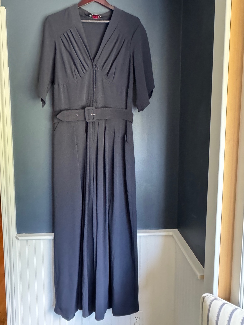 ModCloth Navy Wide-Leg Jumpsuit with Belt and pockets.